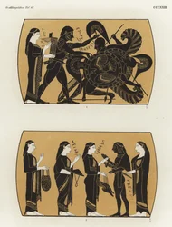 Hércules luchando contra Gerión y Perseo recibiendo regalos para derrotar a Medusa