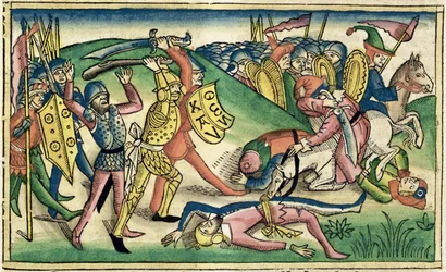 1 Reyes 15:16 Guerra entre Asa y Baasa, de la Biblia de Núremberg (Biblia Sacra Germanaica)