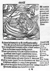 Ilustración de Stultifera Navis Mortalium por Sebastian Brant, impresa por Johannes Schenspenger, 1497