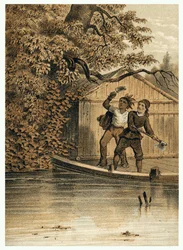 Ilustración de la conquista del río Amazonas por los europeos. En “De Bootslieden der Amazon-River”, Karl Muller, Países Bajos