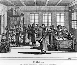 Ilustración tomada del Jüdisches Ceremonial, oder Beschreibung dererjenigen Gebräuche por Paul Christian Kirchner, 1724