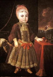 Interior con una niña en una ventana