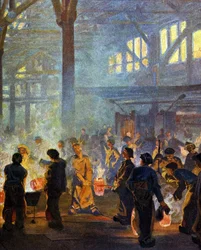 Interior de fábrica de metalurgia en 1908. Según Jugend