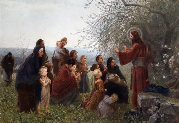 Jesús con mujeres y niños (“Dejad que los niños vengan a mí”), Alemania c. 1880.