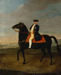 Rey Federico Guillermo I a caballo con Potsdam al fondo, c.1735