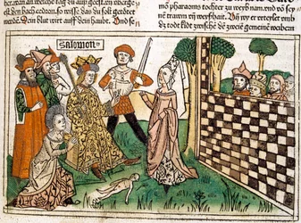 El juicio del rey Salomón, escena de la Biblia de Nuremberg escrita ...