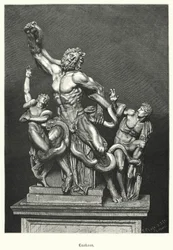 Laocoonte y sus hijos, escultura griega o romana antigua excavada en Roma en 1506