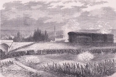 Baterías de locomotoras en acción, Historia de la Guerra entre Francia y Alemania de Cassell, publicada por Cassell and Company Limited, c.1890 (litografía)