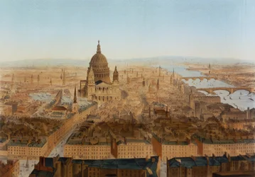 Londres: vista aérea de St. Pauls y el río Támesis, publicado por Carl Martin