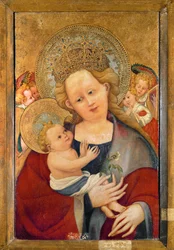 Virgen con un guisante en flor (témpera sobre madera)