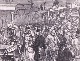 Mercado de carne en París, Historia de la guerra entre Francia y Alemania de Cassell, publicada por Cassell and Company Limited, c.1890
