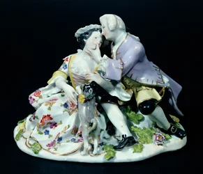 Encuentro de amantes, posiblemente por Johann Joachim Kandler (1706-75) c.1735
