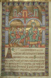 Ms. Czart. 1207, IV, fol.V v. Adoración de los Magos, del Evangeliarium de la Catedral de Plock, c.1075