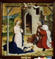 ""Nativite"" (La Adoración del Niño Jesús) Moquillo de la escuela alemana. 1470-1480 Museo Pushkin, Moscú
