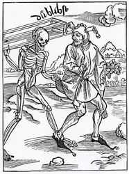 De los tontos que desprecian la muerte sin hacer provisión para ello, ilustración de la traducción al inglés de Alexander Barclay de 