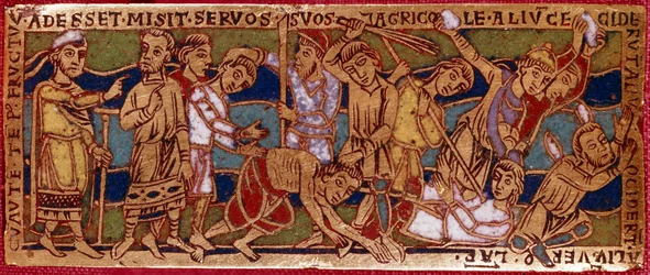 Parábola de los trabajadores de la viña o parábola de los trabajadores de la undécima hora. Placa esmaltada sobre cobre. Escuela renana. Siglo XII. Florencia, Museo Nazionale del Bargello