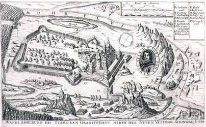 Plano de la fortaleza de granito cerca de New Serinwar en 1664, ilustración de un libro sobre las campañas otomanas en Europa, grabado por Paul Furst (c.1605-66)