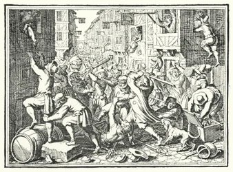 Saqueo del Judengasse, el gueto judío de Frankfurt, en el Levantamiento de Fettmilch, 1614