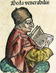 Retrato de Beda (673-735), publicado en la Crónica de Núremberg, 1493