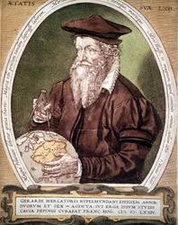 Retrato de Gerhard Kremer llamado Gerardus Mercator (1512-1594). Falso título de la primera edición del Atlas