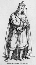 Retrato de Enrique IV, conocido como Le Severe o Le Cruel (1165-1197), Rey de Alemania. Grabado en "Kaiser, König und Papst" por Richard Roth