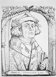 Retrato de John of Indagine, después de Hans Baldung Grien, de Chiromantia por Ioannes ab Indagine, Estrasburgo 1531, ilustrado en Historia de la Magia, publicado a finales del siglo XIX