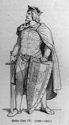 Retrato de Otto de Brunswick (1174/1182-1218), Emperador Romano Germánico y Rey de Italia. Grabado en “Kaiser, König und Papst” por Richard Roth