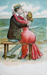 Tarjeta postal que representa a una pareja besándose, tarjeta postal