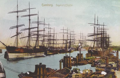Postal del puerto de veleros en Hamburgo, c.1900