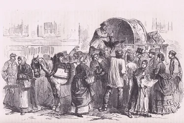 Vendedores de aves de corral en París, Historia de la guerra entre Francia y Alemania de Cassell, publicada por Cassell and Company Limited, c.1890