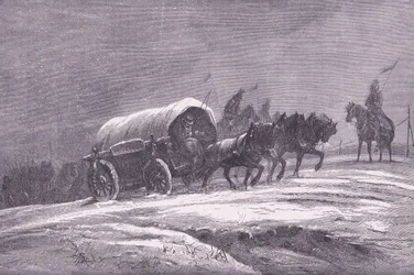 Correo de campo prusiano en la nieve, Historia de la guerra entre Francia y Alemania de Cassell, publicada por Cassell and Company Limited, c.1890