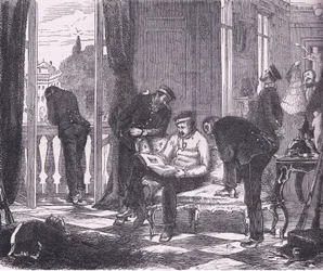 Prusianos en ocupación de una villa cerca de París, de la Historia de la Guerra entre Francia y Alemania de Cassell, publicada por Cassell and Company Limited, c.1890