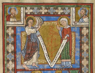 Fragmento de salterio "Salterio de Enrique el León", f.7v, detalle con la Anunciación, c. 1168-89 (códice en pergamino)