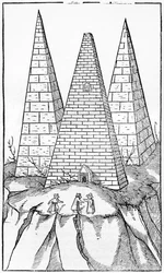 Pirámides de Egipto, ilustración de Cosmographie Universelle por Sebastien Munster (1488-1552) Basilea, publicado en 1554