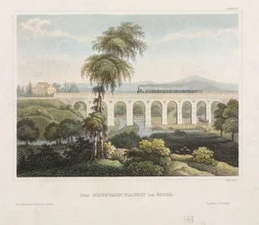 Viaducto ferroviario en Gotha, grabado por B. Metzeroth, 1848