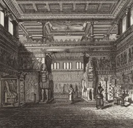 Reconstrucción del salón de un rey asirio. Ilustración para Bilder-Atlas
