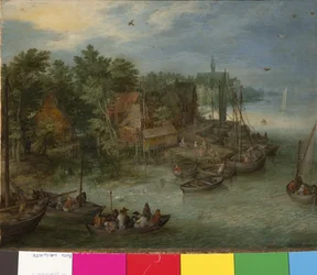 Paisaje fluvial con desembarco, 1603