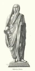 Sacerdote romano responsable de realizar sacrificios (grabado)