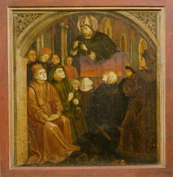 San Ambrosio predicando en Milán, del Retablo de San Agustín, c.1480