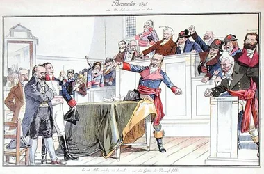 Caricatura satírica que representa el Caso Dreyfus como un juicio revolucionario