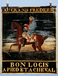 Señal con Federico el Grande a caballo para la posada Le Cadiot