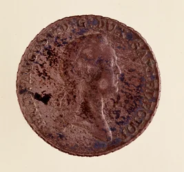 Moneda de plata (tálero) de Sajonia: reinado de Federico Augusto I de Sajonia (1750-1827). Diam. 3.9 cm Nápoles, museo arqueológico
