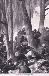 Escaramuza en los bosques antes de Metz, Historia de la Guerra entre Francia y Alemania de Cassell, publicada por Cassell and Company Limited, c.1890 (litografía)