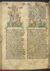 Sloane 361, f.26v Nabucodonosor ve un árbol en un sueño; la Crucifixión, de 