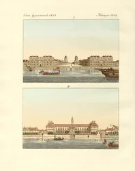 Edificios extraños en Inglaterra (grabado coloreado)