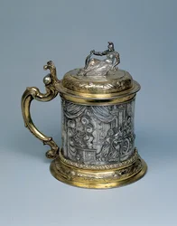 Jarra, el cuerpo grabado con una escena que representa a Alejandro y la Leyenda del Nudo Gordiano, Danzig, c.1680