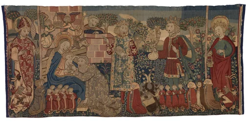 Antependio de tapiz que representa la Adoración de los Magos y dos santos, Nuremberg
