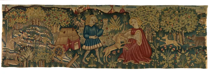 Tira de tapiz que representa a la Virgen y el Unicornio, posiblemente de Arras