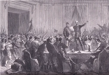 El 106.º Batallón de la Guardia Nacional libera a Trochu en el Hôtel de Ville, Historia de la guerra entre Francia y Alemania de Cassell, publicada por Cassell and Company Limited, hacia 1890