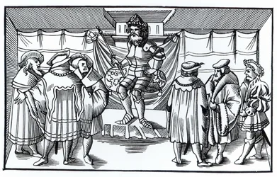 La corte de un barón, después de un grabado en Cosmographie Universelle de Munster, publicado en 1552